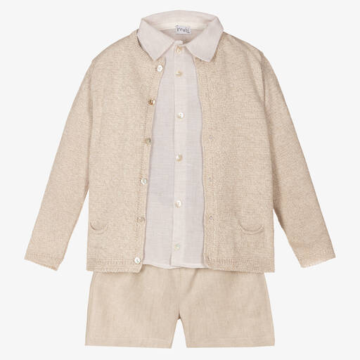 Mebi-Бежевый комплект с шортами из хлопка и льна | Childrensalon Outlet