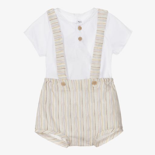 Mebi-طقم شورت قطن وكتان لون بيج للأولاد | Childrensalon Outlet