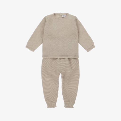 Mebi-Boys Beige Knit Babygrow Set | Childrensalon Outlet