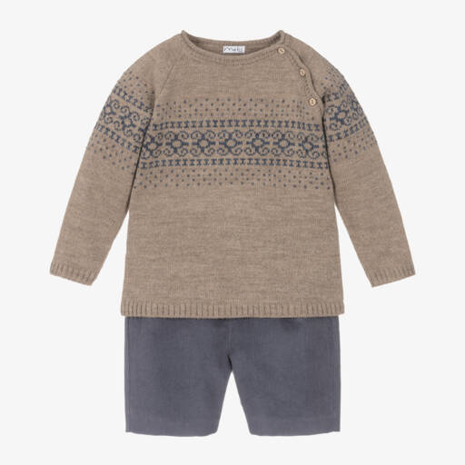 Mebi-Boys Blue and Beige Outfit Set | Childrensalon Outlet