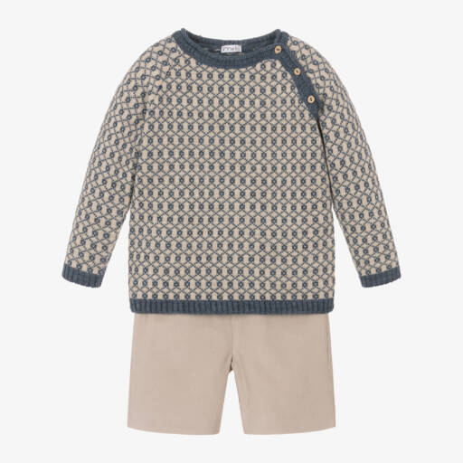 Mebi-Boys Blue & Beige Knit Set | Childrensalon Outlet