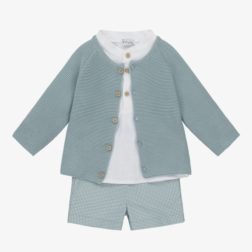 Mebi-Boys Blue Linen Shorts Set | Childrensalon Outlet