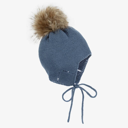 Mebi-Boys Blue Pom-Pom Knit Hat | Childrensalon Outlet