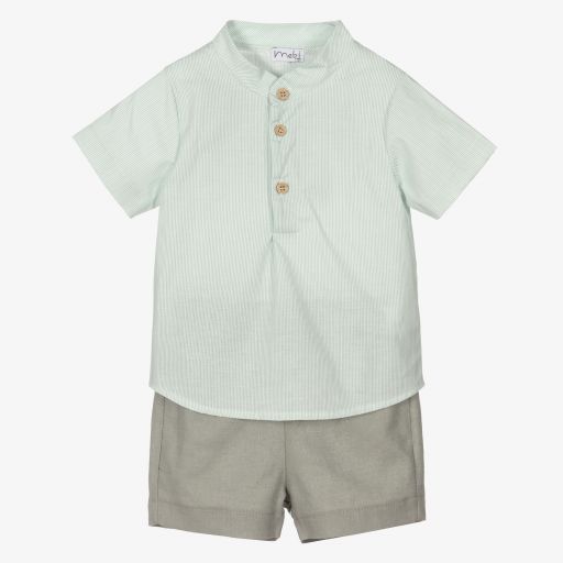 Mebi-Ensemble short vert en coton Garçon | Childrensalon Outlet