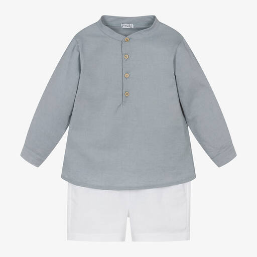 Mebi-Boys Grey Cotton & Linen Shorts Set | Childrensalon Outlet