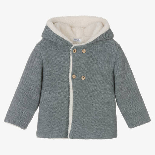 Mebi-Boys Grey Hooded Knit Jacket | Childrensalon Outlet