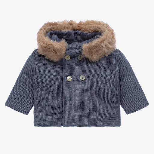 Mebi-Boys Petrol Blue Knitted Pram Coat  | Childrensalon Outlet