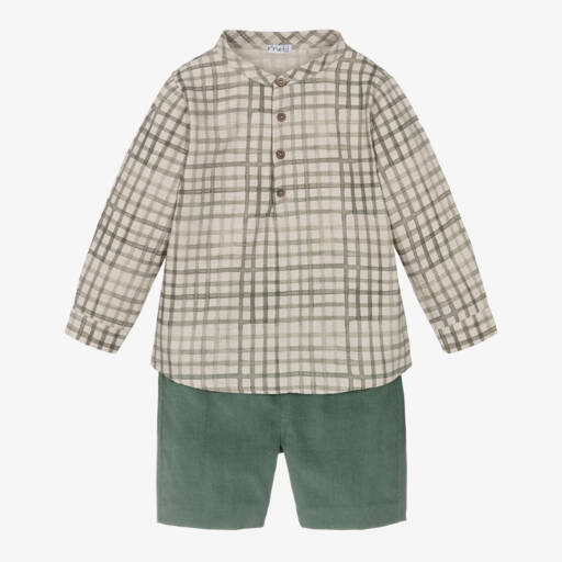 Mebi-Boys Sage Check Shirt and Shorts | Childrensalon Outlet