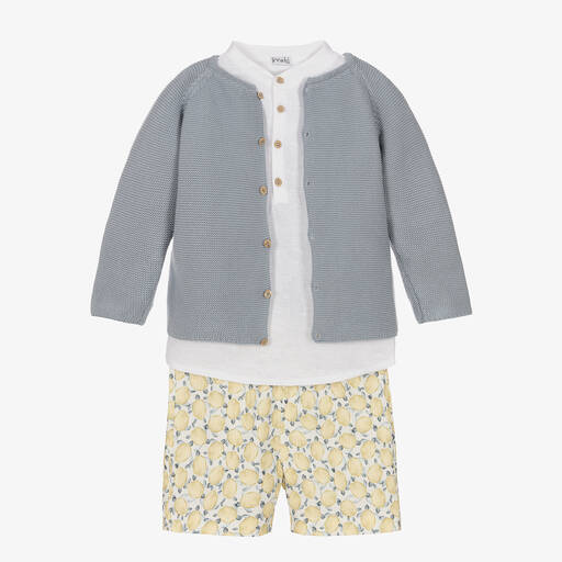 Mebi-Baumwoll-Top & Shorts Set weiß/blau | Childrensalon Outlet