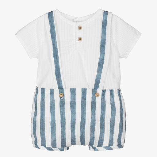 Mebi-Белая рубашка и синие шорты в полоску | Childrensalon Outlet