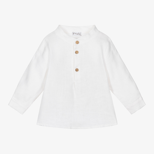 Mebi-Boys White Linen Shirt | Childrensalon Outlet