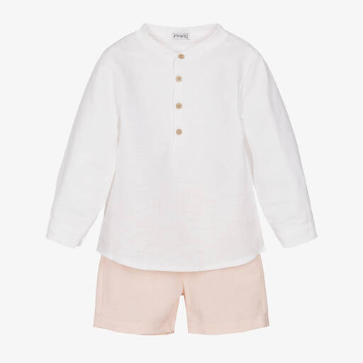 Mebi-Chemise blanche et short rose | Childrensalon Outlet