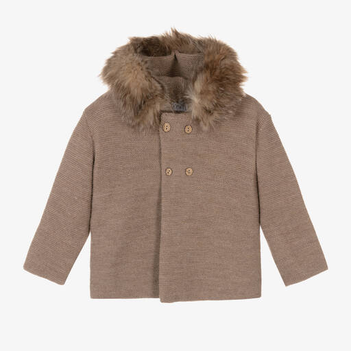 Mebi-Brown Hooded Knit Jacket | Childrensalon Outlet