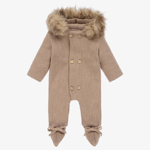 Mebi-Brown Knitted Baby Pramsuit | Childrensalon Outlet