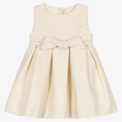 Mebi-Girls Beige & Gold Bow Dress | Childrensalon Outlet