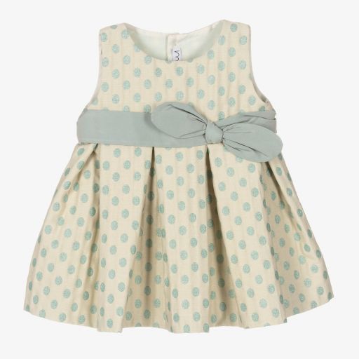 Mebi-فستان قطن لون بيج وأخضر | Childrensalon Outlet