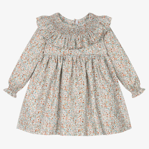 Mebi-فستان قطن لون أزرق بطبعة ورود | Childrensalon Outlet