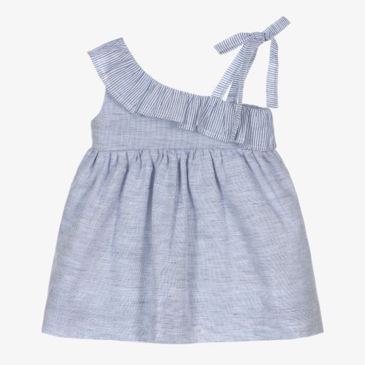 Mebi-Girls Blue Linen Blend Dress | Childrensalon Outlet