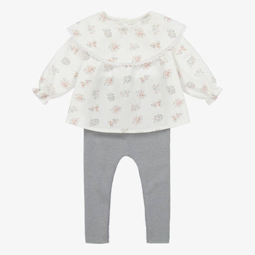 Mebi-Blumen-Leggings-Set Elfenbein/Blau | Childrensalon Outlet