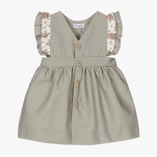 Mebi-Girls Green Check Cotton Dress | Childrensalon Outlet