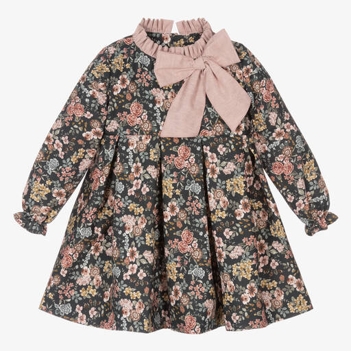 Mebi-Зеленое хлопковое платье с цветами для девочек | Childrensalon Outlet