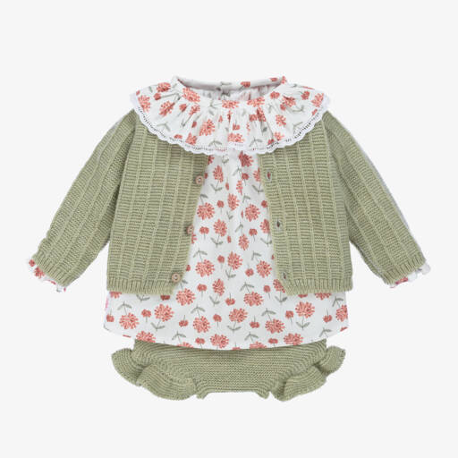 Mebi-طقم شورت قطن وصوف لون أخضر للمولودات | Childrensalon Outlet