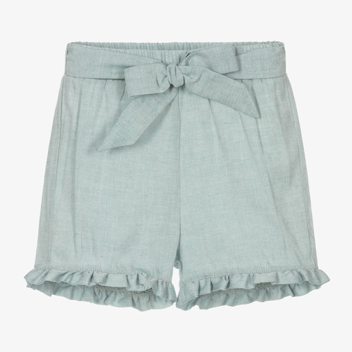 Mebi-Girls Green Linen Shorts | Childrensalon Outlet