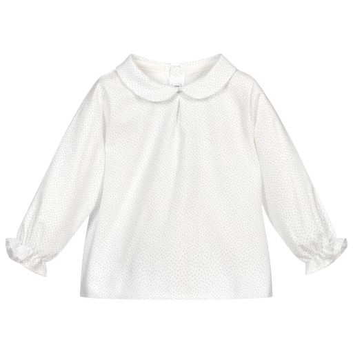 Mebi-Girls Ivory & Blue Dot Blouse | Childrensalon Outlet
