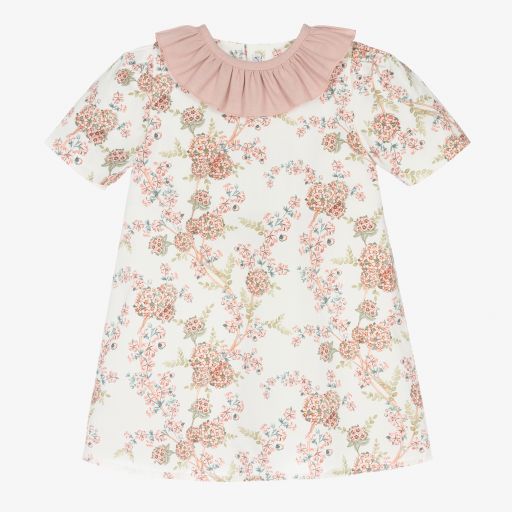 Mebi-Girls Ivory Cotton Dress  | Childrensalon Outlet