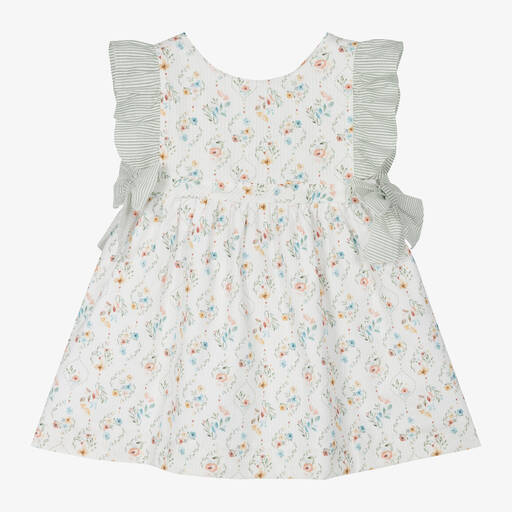 Mebi-Girls Ivory Cotton Floral Dress | Childrensalon Outlet