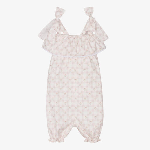 Mebi-Karierter Blumen-Playsuit elfenbein | Childrensalon Outlet