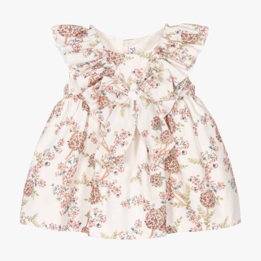 Mebi-Girls Ivory Floral Cotton Dress | Childrensalon Outlet