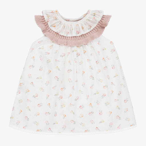 Mebi-Кремовое хлопковое платье в цветочек для девочек | Childrensalon Outlet