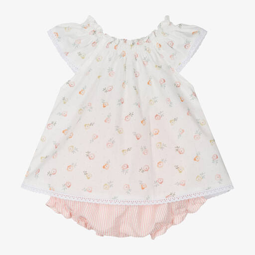 Mebi-Girls Ivory Floral Cotton Shorts Set | Childrensalon Outlet
