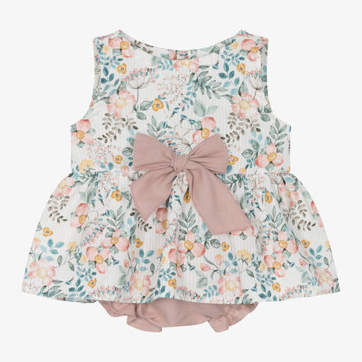 Mebi-Girls Ivory & Pink Cotton Shorts Set | Childrensalon Outlet