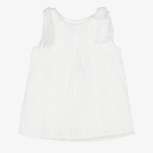 Mebi-Кремовое платье из хлопка плюмети с бантиками | Childrensalon Outlet