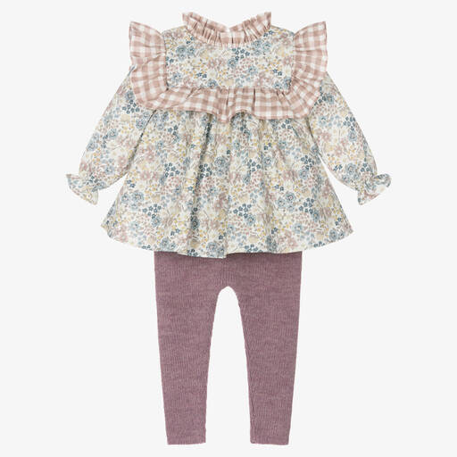 Mebi-Girls Ivory & Purple Floral Leggings Set | Childrensalon Outlet