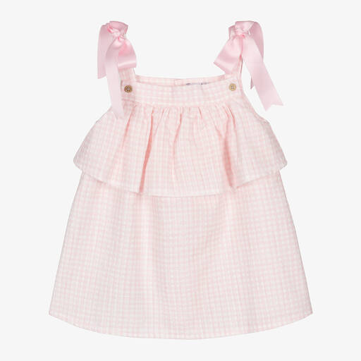 Mebi-فستان أطفال بناتي قطن جينغهام لون زهري | Childrensalon Outlet
