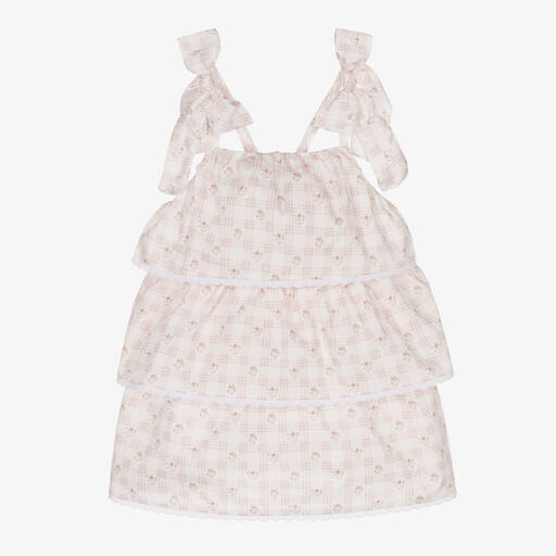 Mebi-Girls Pink Floral Check Cotton Dress | Childrensalon Outlet