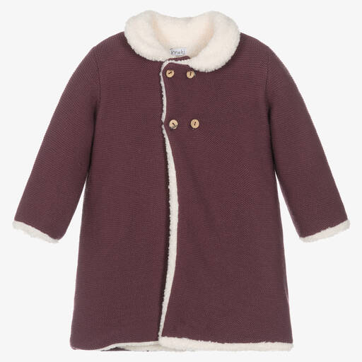 Mebi-Manteau violet en maille fille | Childrensalon Outlet