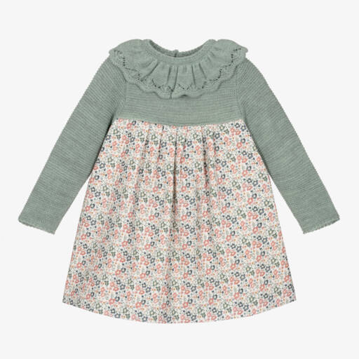 Mebi-Girls Sage Floral Knit Dress | Childrensalon Outlet
