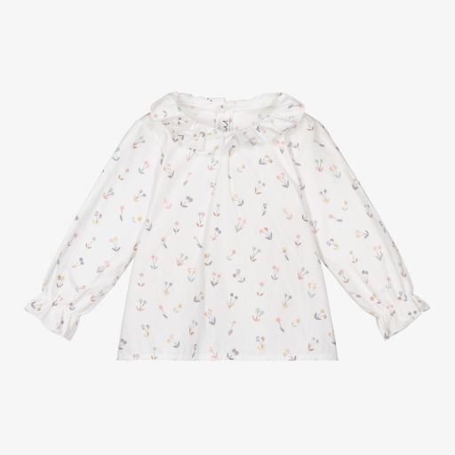 Mebi-Girls White Cotton Blouse | Childrensalon Outlet