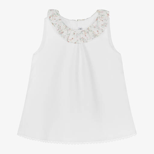 Mebi-فستان أطفال بناتي قطن لون أبيض بطبعة ورود | Childrensalon Outlet