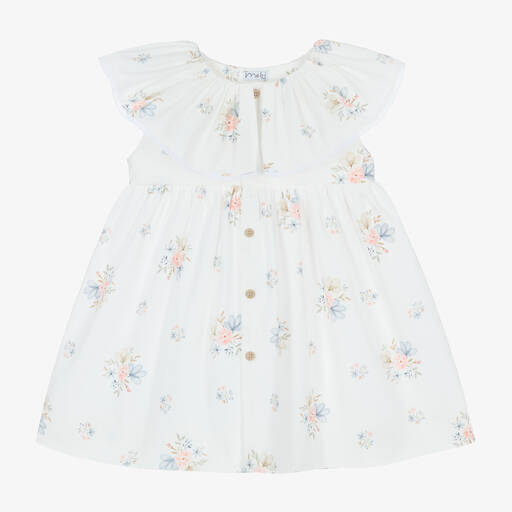 Mebi-فستان قطن بوبلين لون أبيض بطبعة ورود | Childrensalon Outlet