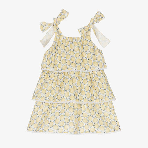 Mebi-Robe jaune en coton à tortues fille  | Childrensalon Outlet