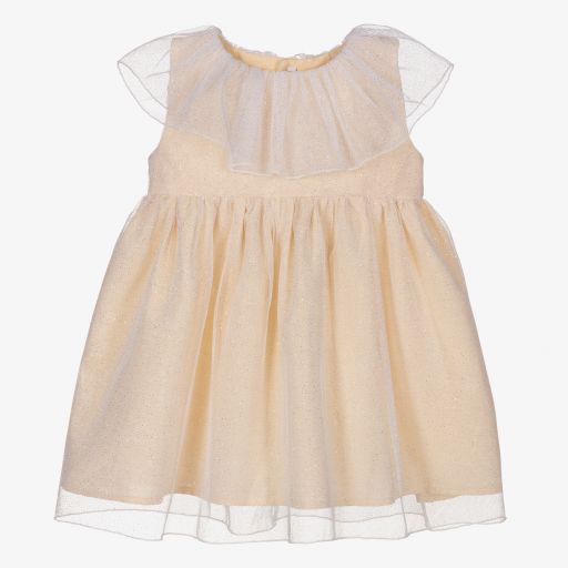 Mebi-Glittery Beige Ruffle Dress  | Childrensalon Outlet