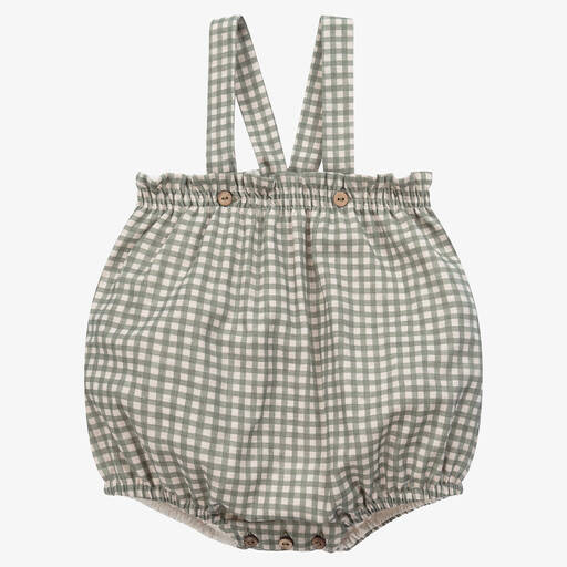 Mebi-Green & Beige Checked Cotton Shortie | Childrensalon Outlet