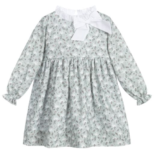 Mebi-Зеленое платье из хлопка с принтом в виде лебедей | Childrensalon Outlet