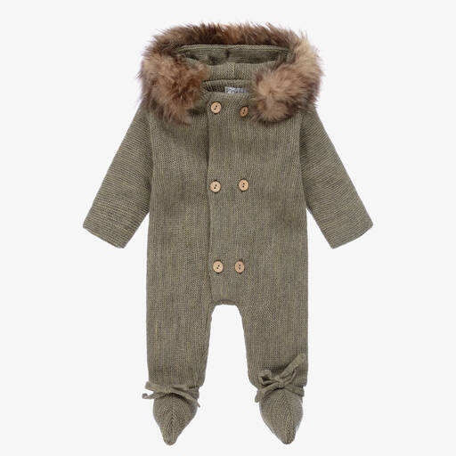 Mebi-Green Knitted Baby Pramsuit | Childrensalon Outlet