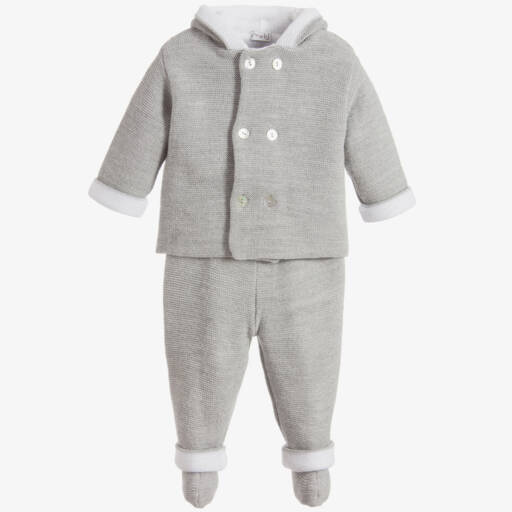 Mebi-Grey Knitted Babysuit Set | Childrensalon Outlet
